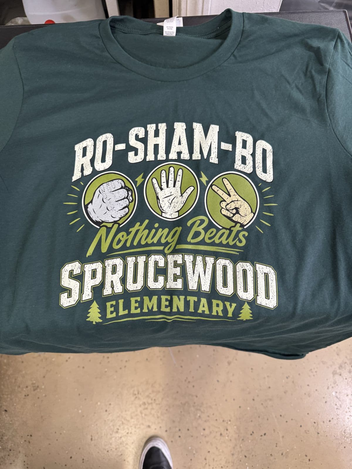 Custom Ro-Sham-Bo spirit tee printed for Sprucewood Elementary by Koala-Tees